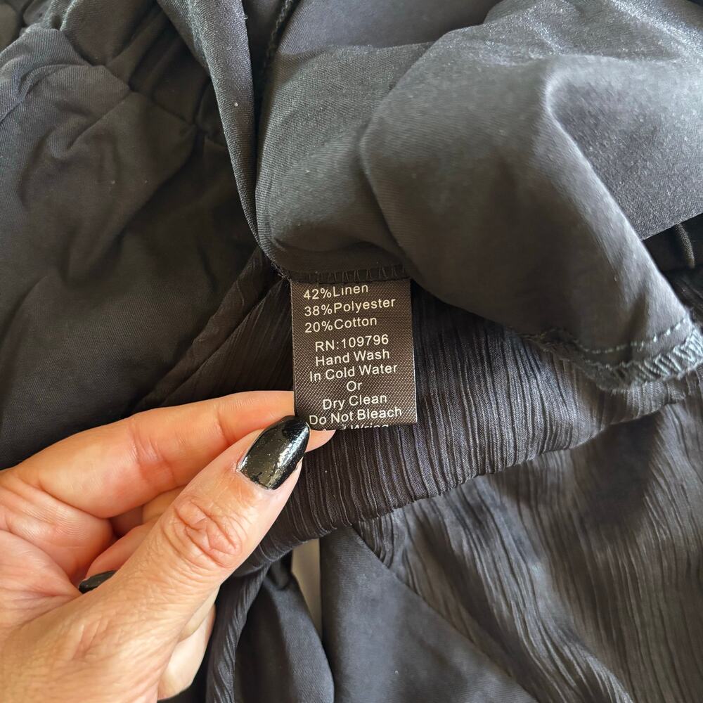 Pretty Angel Black Linen Blend Pull On Tapered Pants Womens Large Artsy Eclectic - Picture 3 of 8